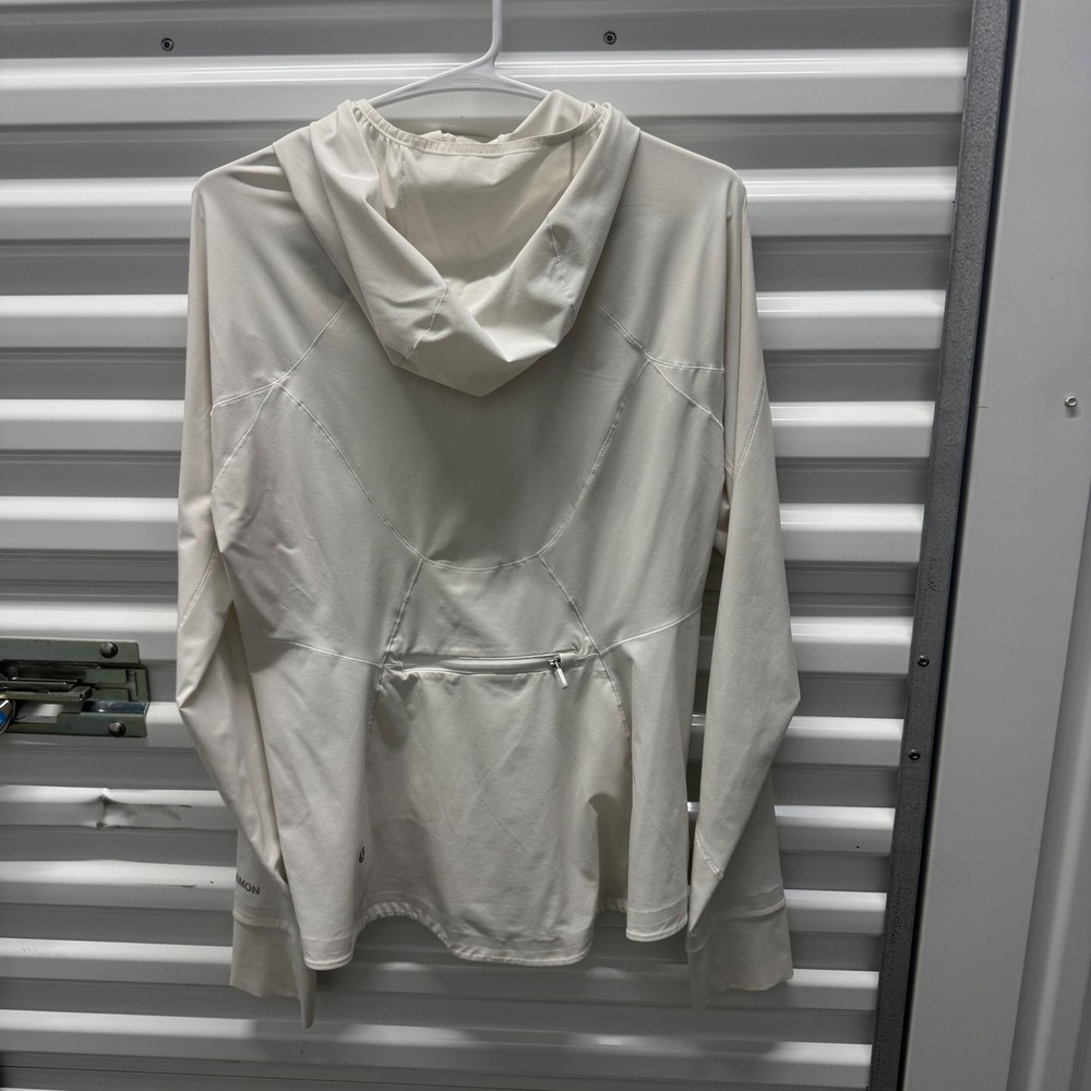 Lululemon Women White Hooded Full Zip Running Jacket Thumbholes Size 6